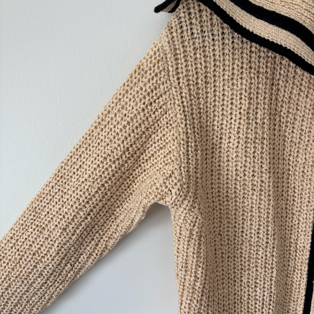 J. Crew Cream Knit Sailor Collar Cardigan with Black Trim - Picture 7 of 9